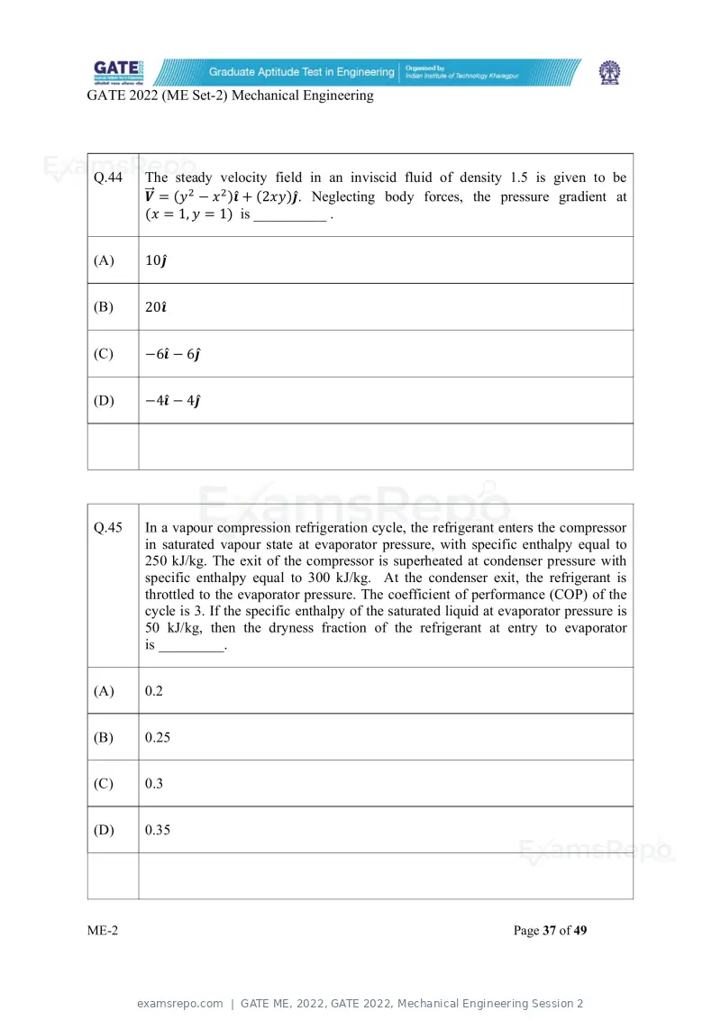 GATE ME 2022 question paper, GATE 2022, Mechanical Engineering Session 2, page 87 of 101