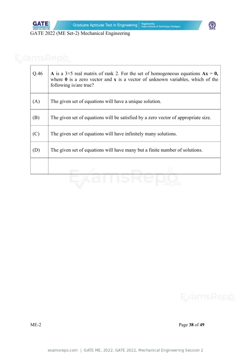 GATE ME 2022 question paper, GATE 2022, Mechanical Engineering Session 2, page 88 of 101
