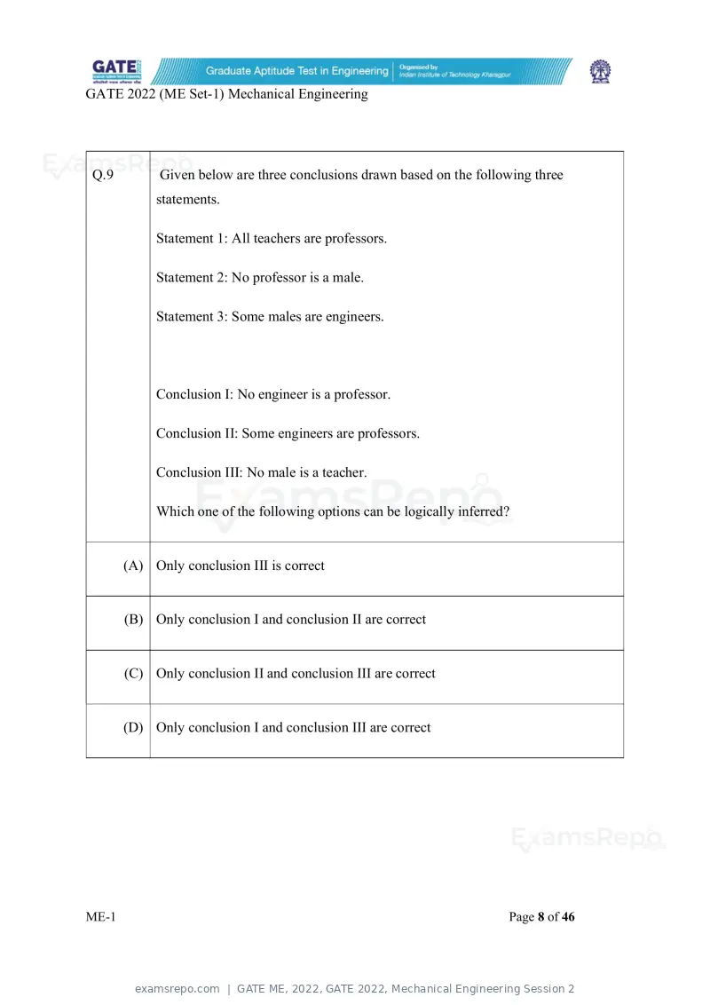 GATE ME 2022 question paper, GATE 2022, Mechanical Engineering Session 2, page 9 of 101