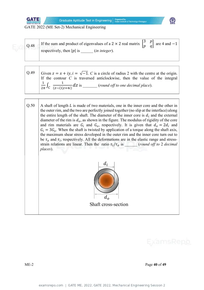 GATE ME 2022 question paper, GATE 2022, Mechanical Engineering Session 2, page 90 of 101