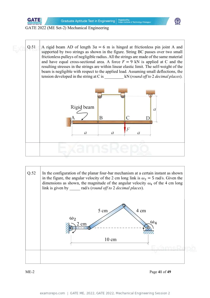 GATE ME 2022 question paper, GATE 2022, Mechanical Engineering Session 2, page 91 of 101