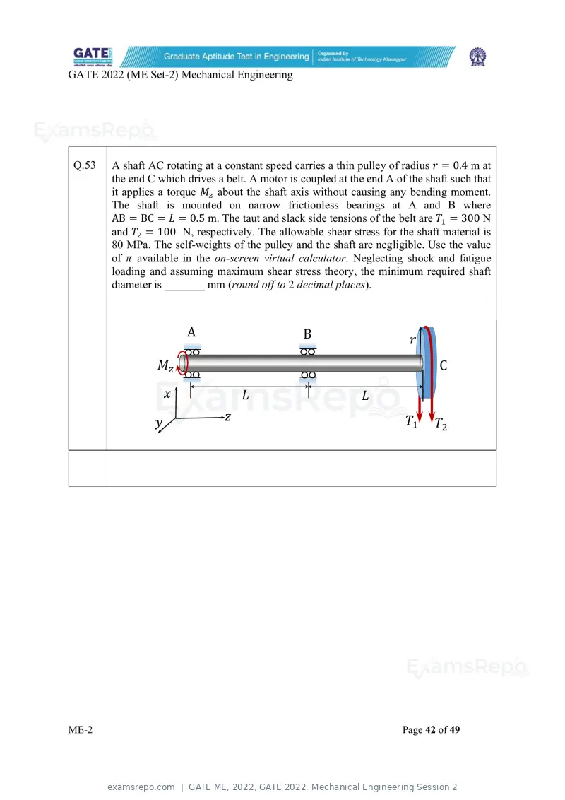 GATE ME 2022 question paper, GATE 2022, Mechanical Engineering Session 2, page 92 of 101