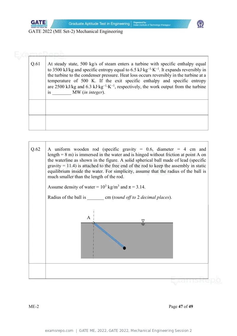 GATE ME 2022 question paper, GATE 2022, Mechanical Engineering Session 2, page 97 of 101