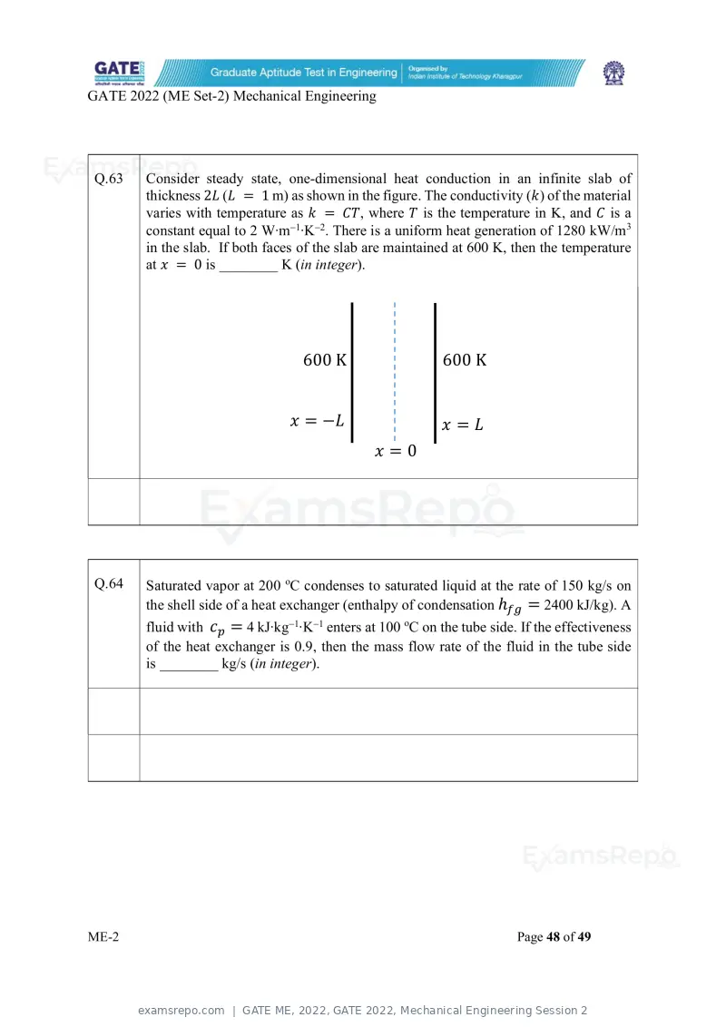 GATE ME 2022 question paper, GATE 2022, Mechanical Engineering Session 2, page 98 of 101
