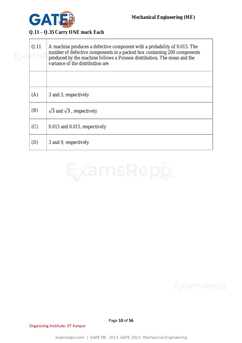 GATE ME 2023 question paper, GATE 2023, Mechanical Engineering, page 10 of 56