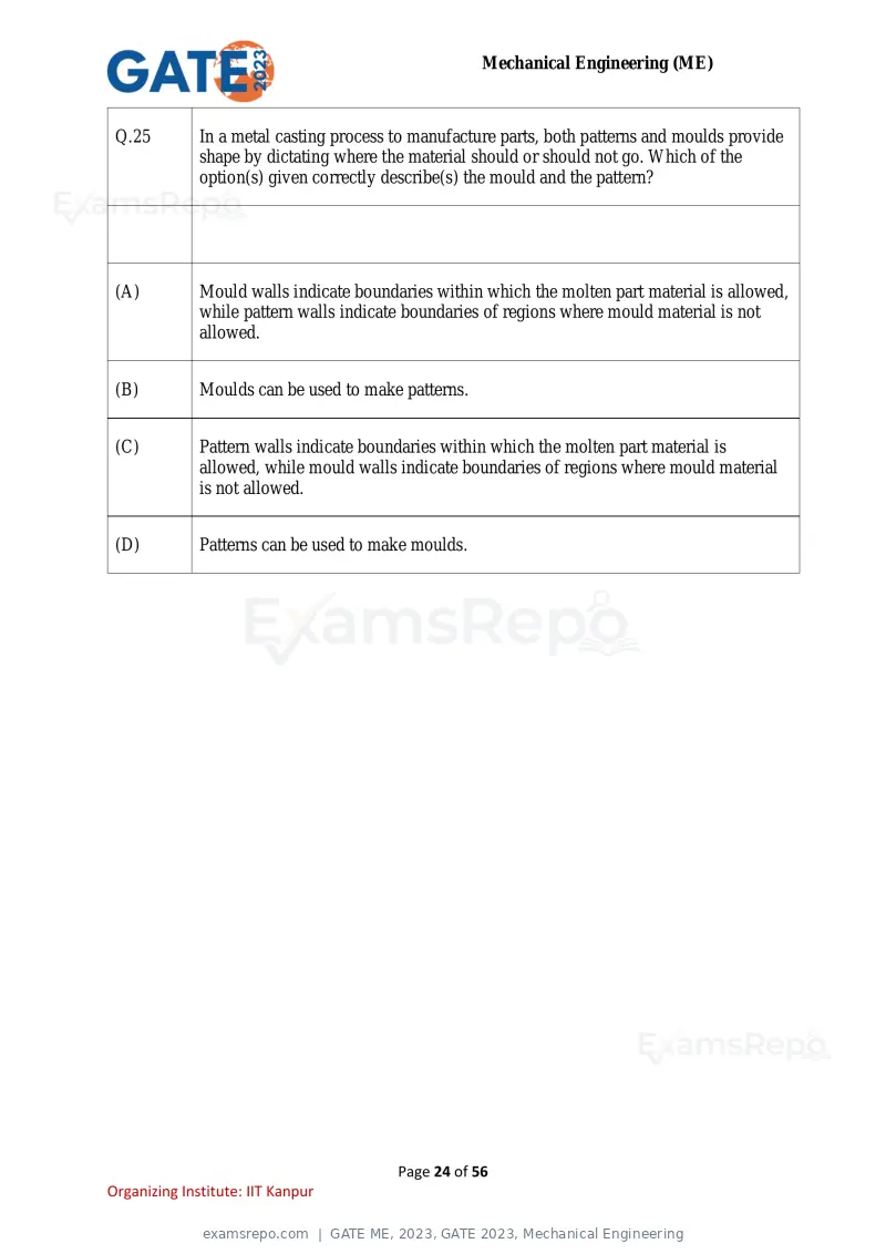 GATE ME 2023 question paper, GATE 2023, Mechanical Engineering, page 24 of 56