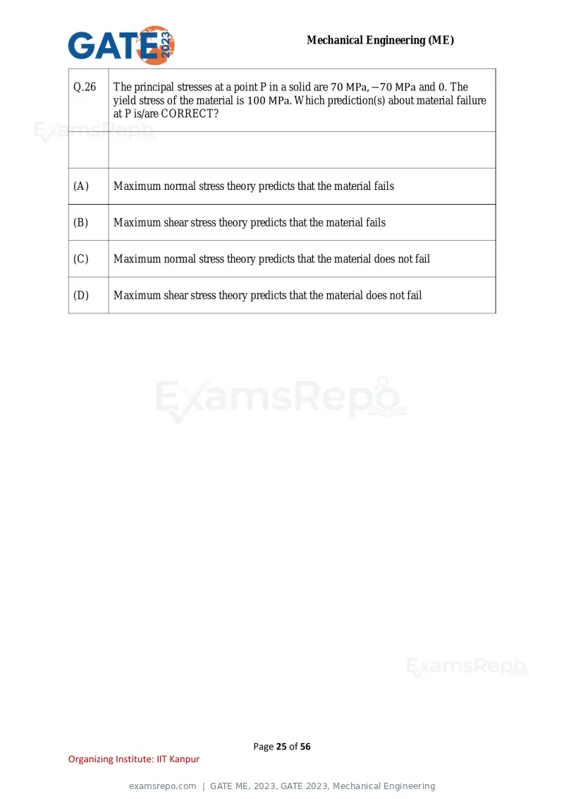 GATE ME 2023 question paper, GATE 2023, Mechanical Engineering, page 25 of 56
