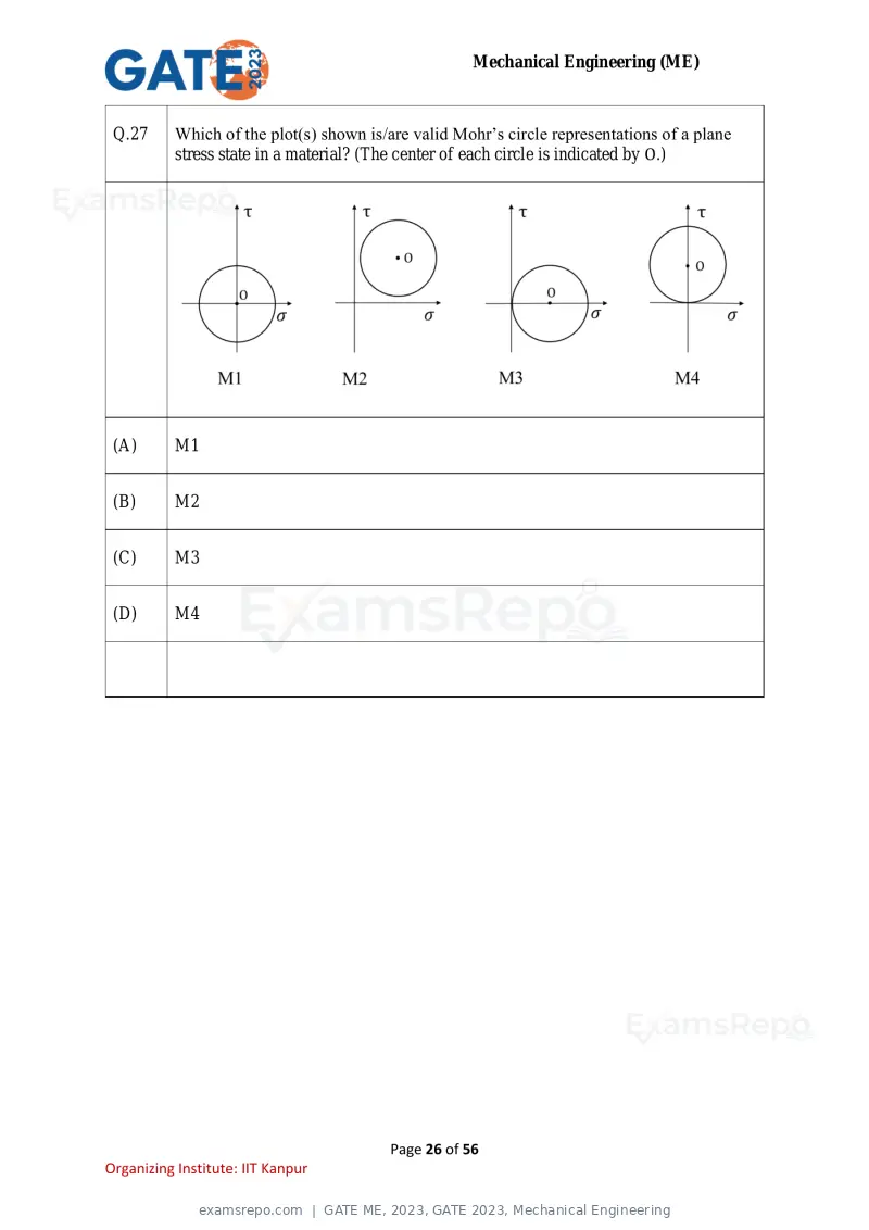 GATE ME 2023 question paper, GATE 2023, Mechanical Engineering, page 26 of 56