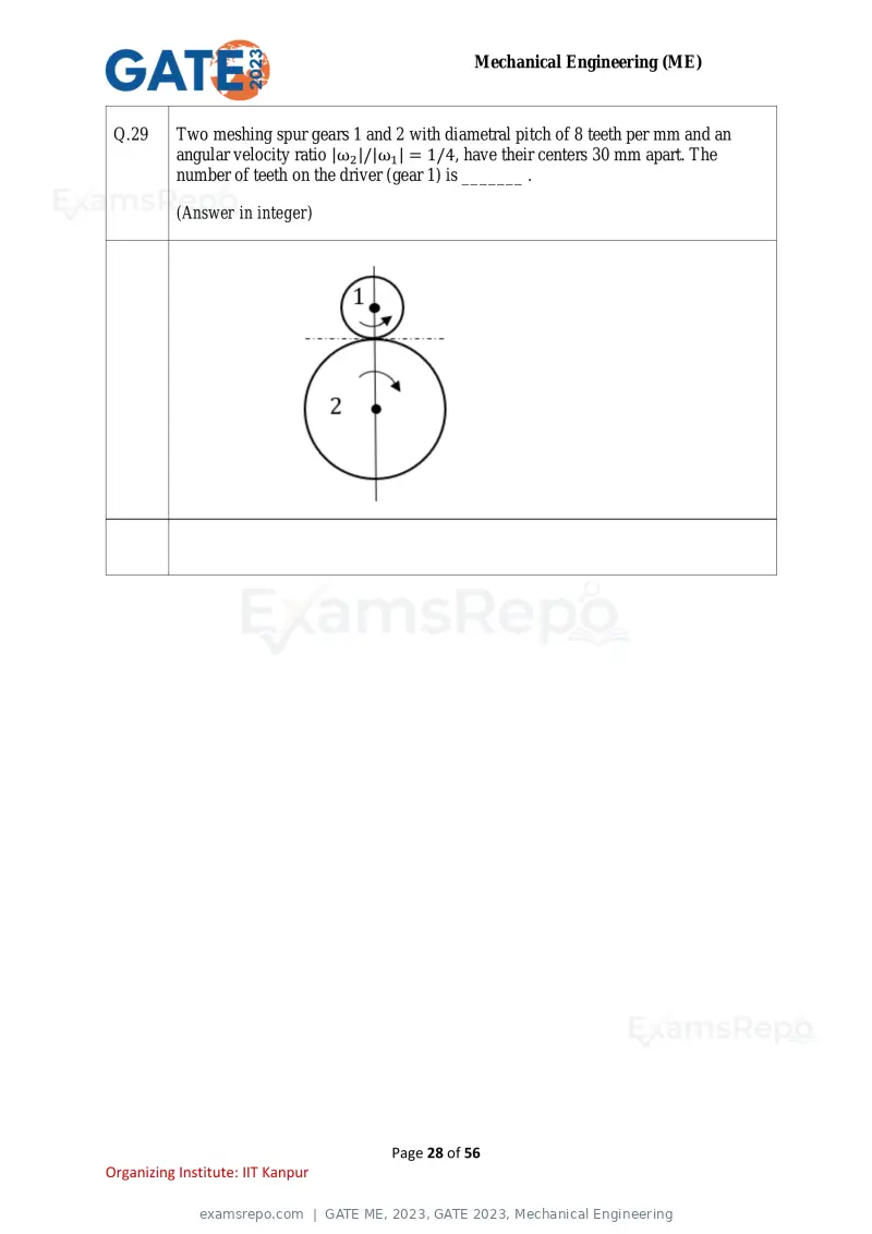 GATE ME 2023 question paper, GATE 2023, Mechanical Engineering, page 28 of 56
