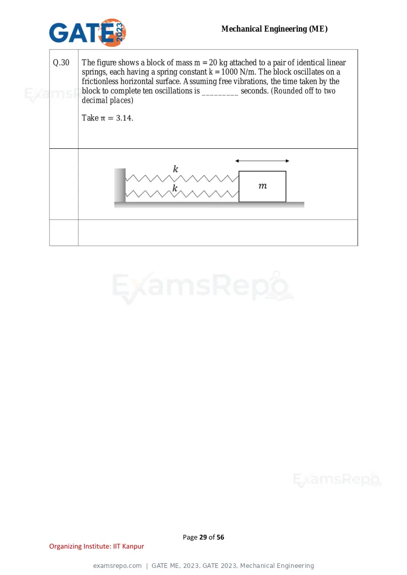 GATE ME 2023 question paper, GATE 2023, Mechanical Engineering, page 29 of 56
