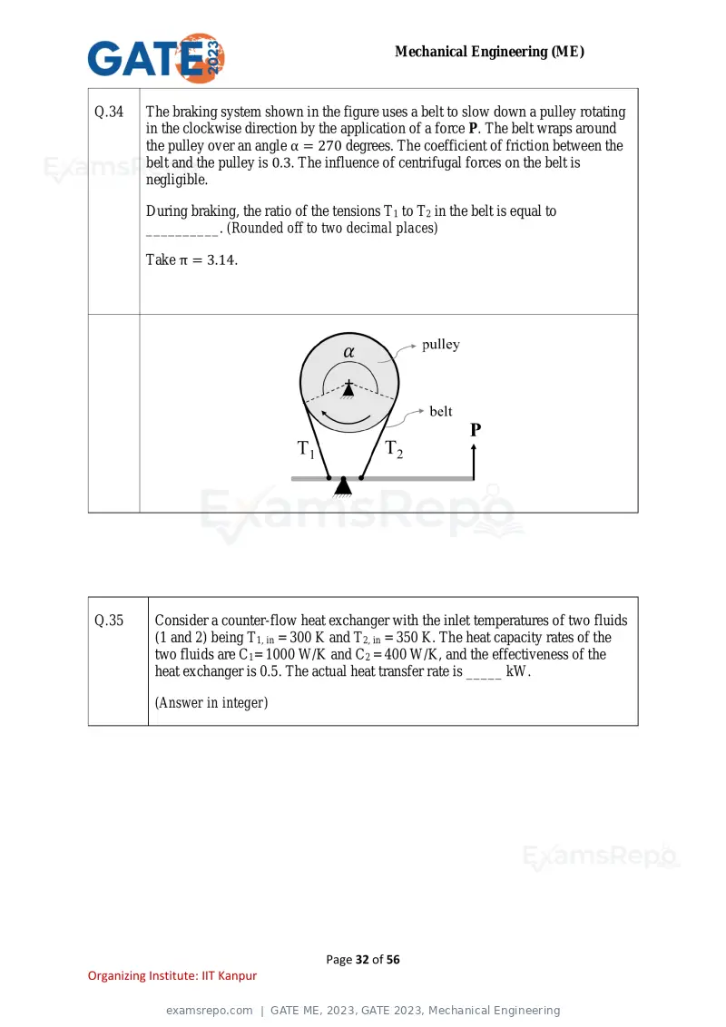 GATE ME 2023 question paper, GATE 2023, Mechanical Engineering, page 32 of 56
