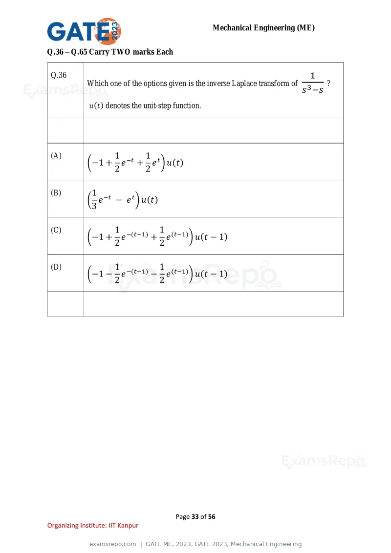 GATE ME 2023 question paper, GATE 2023, Mechanical Engineering, page 33 of 56