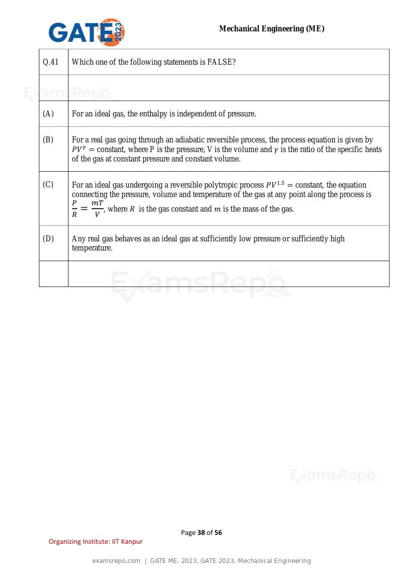 GATE ME 2023 question paper, GATE 2023, Mechanical Engineering, page 38 of 56