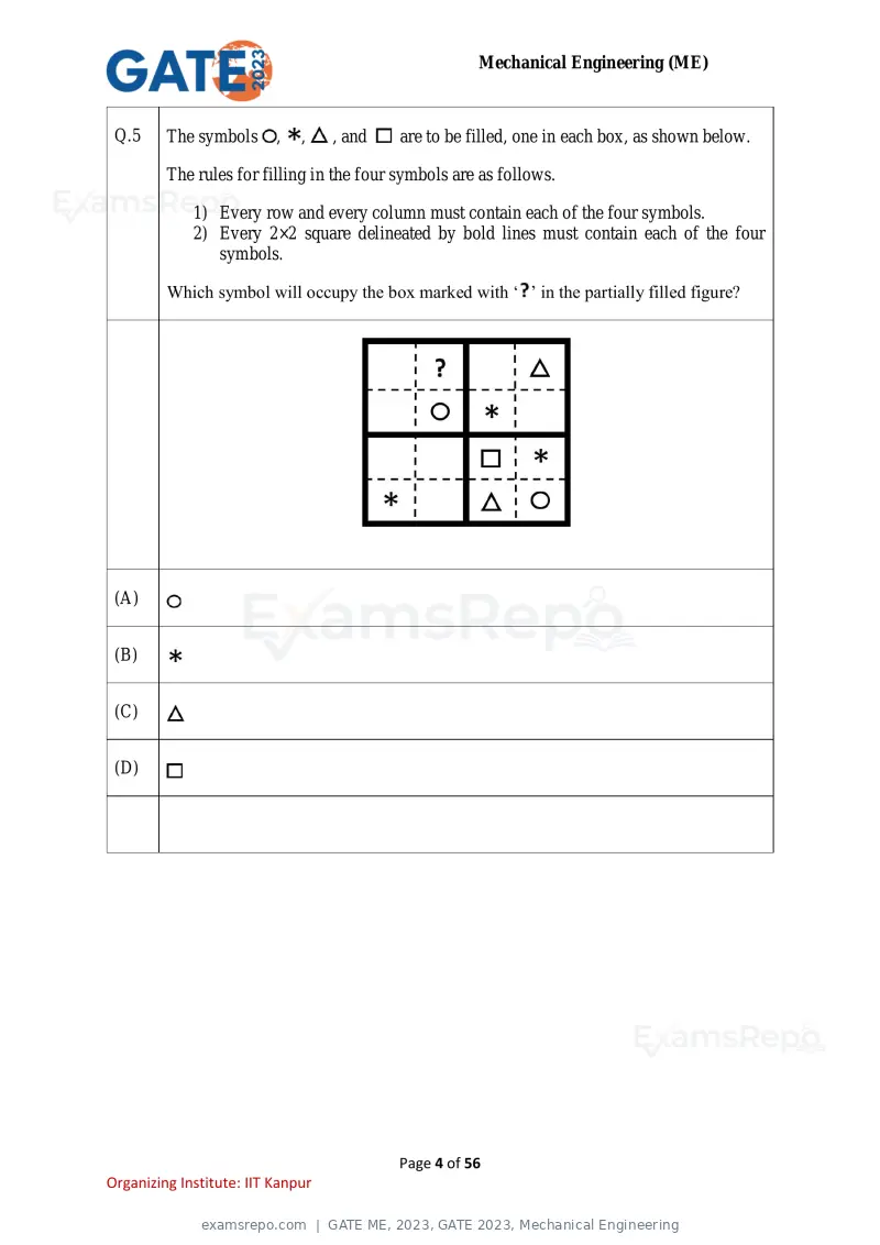GATE ME 2023 question paper, GATE 2023, Mechanical Engineering, page 4 of 56