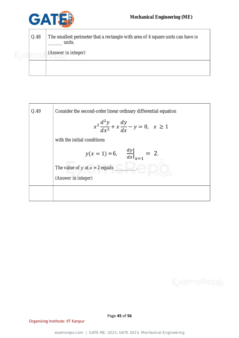 GATE ME 2023 question paper, GATE 2023, Mechanical Engineering, page 45 of 56