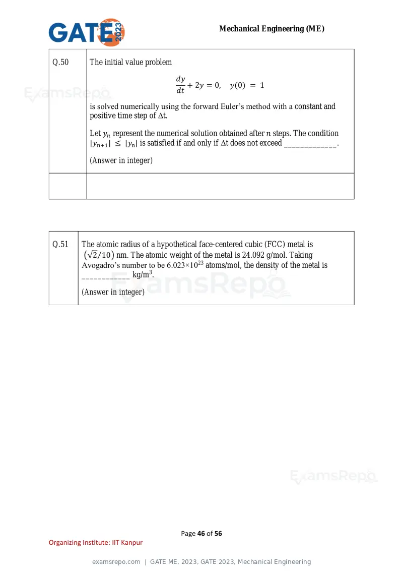 GATE ME 2023 question paper, GATE 2023, Mechanical Engineering, page 46 of 56