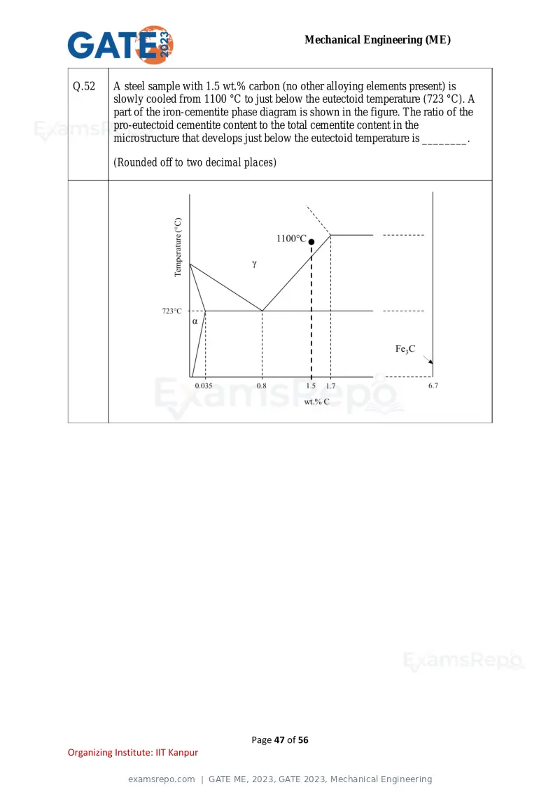 GATE ME 2023 question paper, GATE 2023, Mechanical Engineering, page 47 of 56