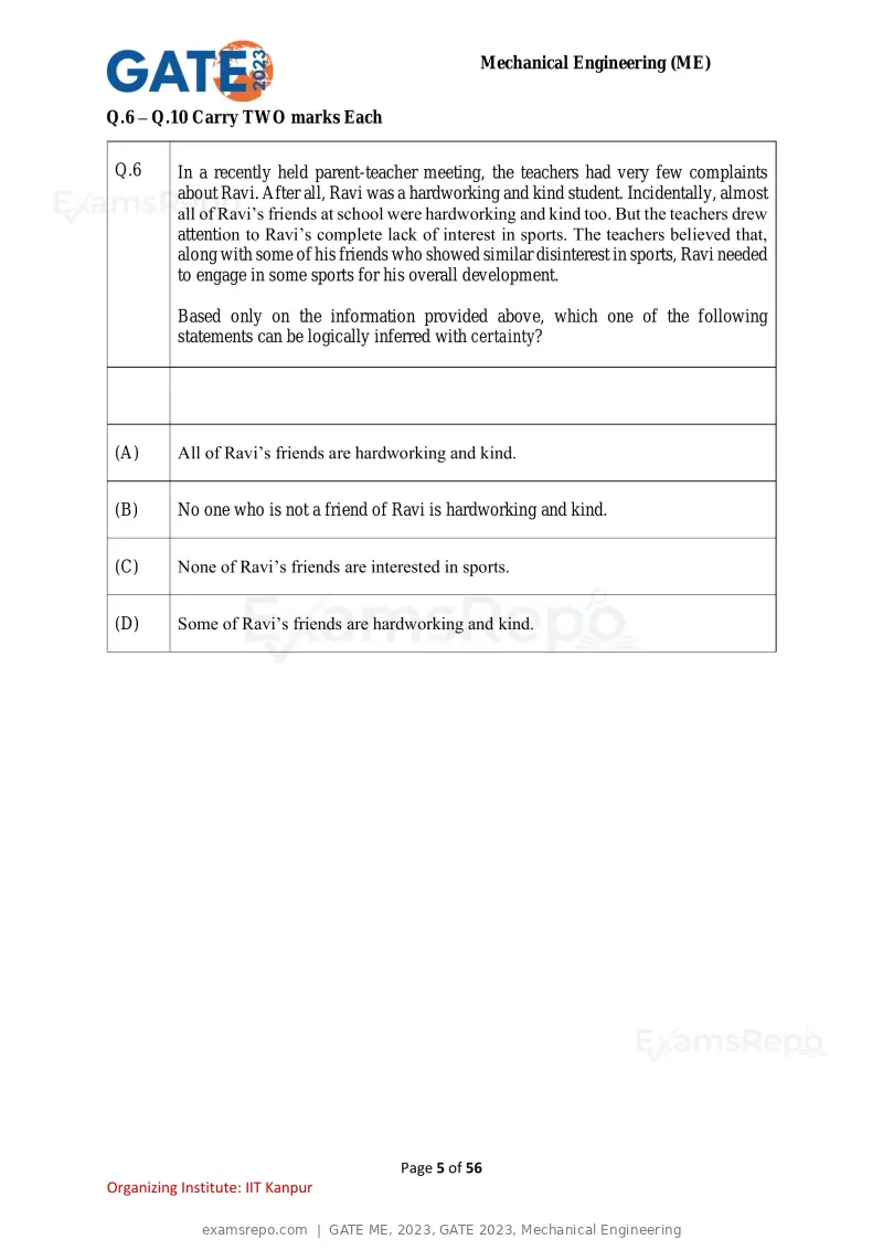 GATE ME 2023 question paper, GATE 2023, Mechanical Engineering, page 5 of 56