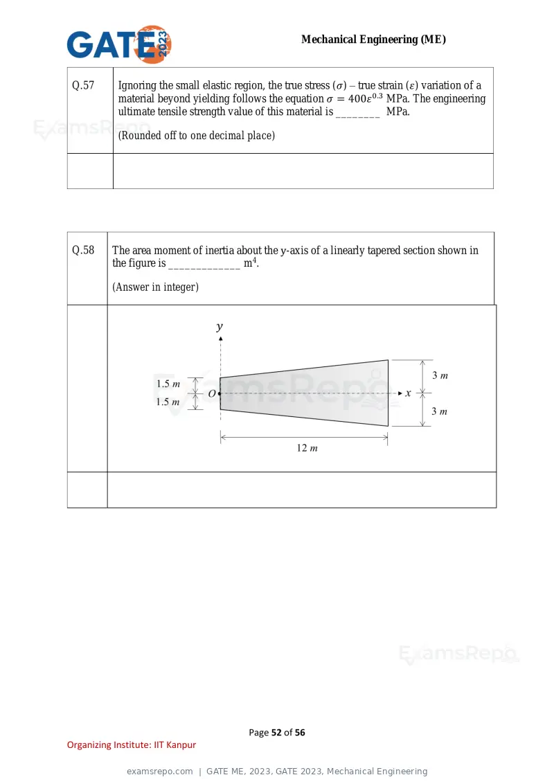 GATE ME 2023 question paper, GATE 2023, Mechanical Engineering, page 52 of 56