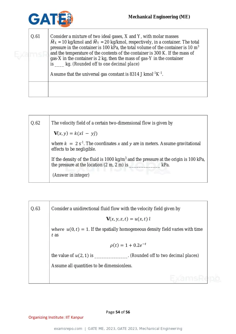 GATE ME 2023 question paper, GATE 2023, Mechanical Engineering, page 54 of 56