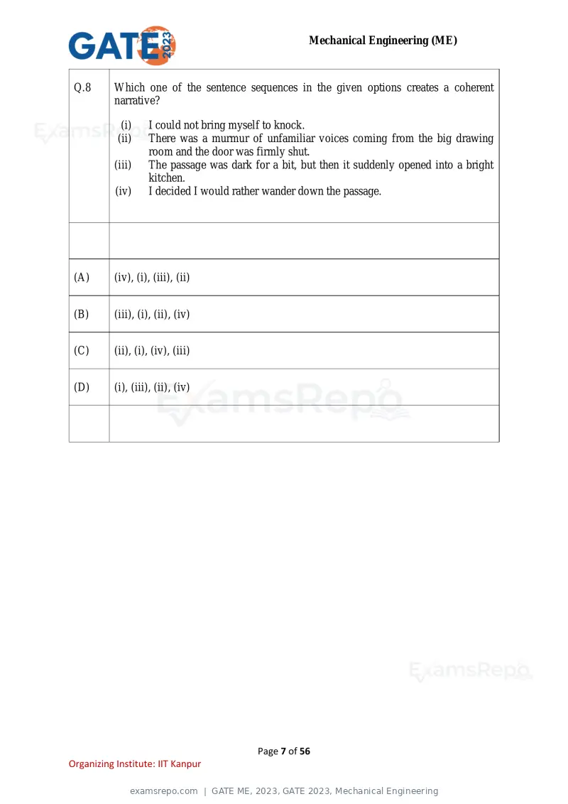 GATE ME 2023 question paper, GATE 2023, Mechanical Engineering, page 7 of 56