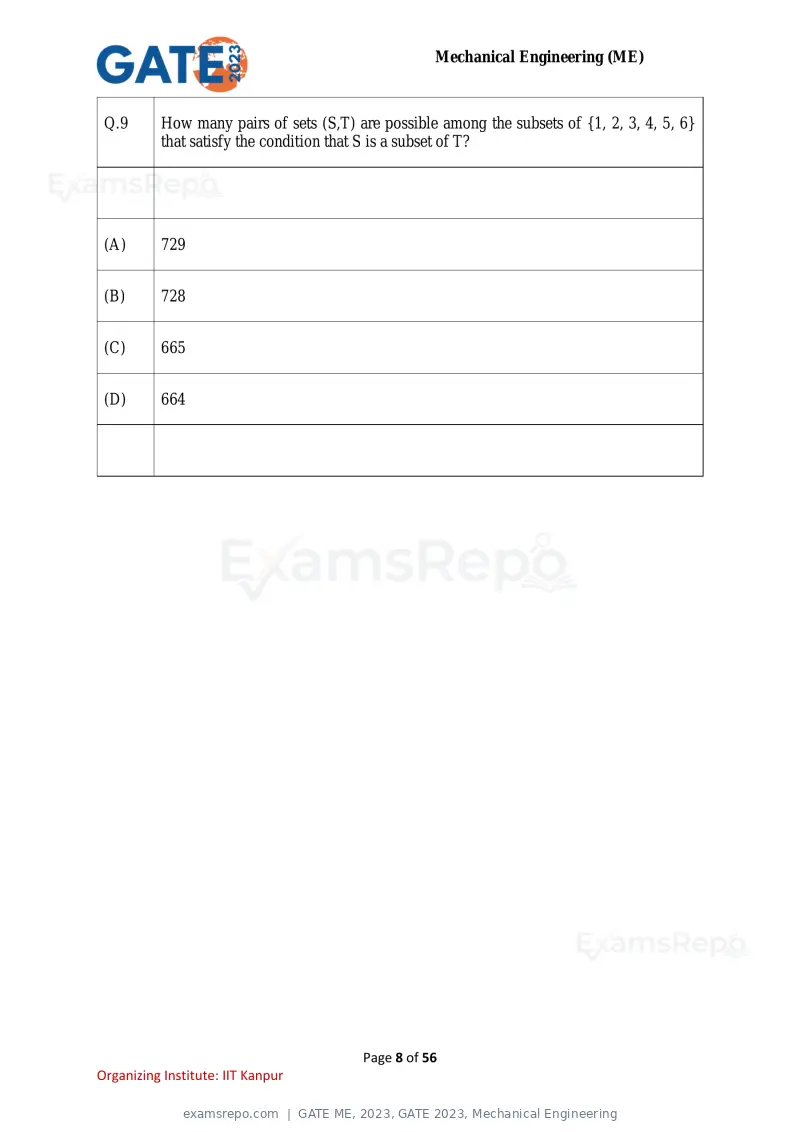 GATE ME 2023 question paper, GATE 2023, Mechanical Engineering, page 8 of 56