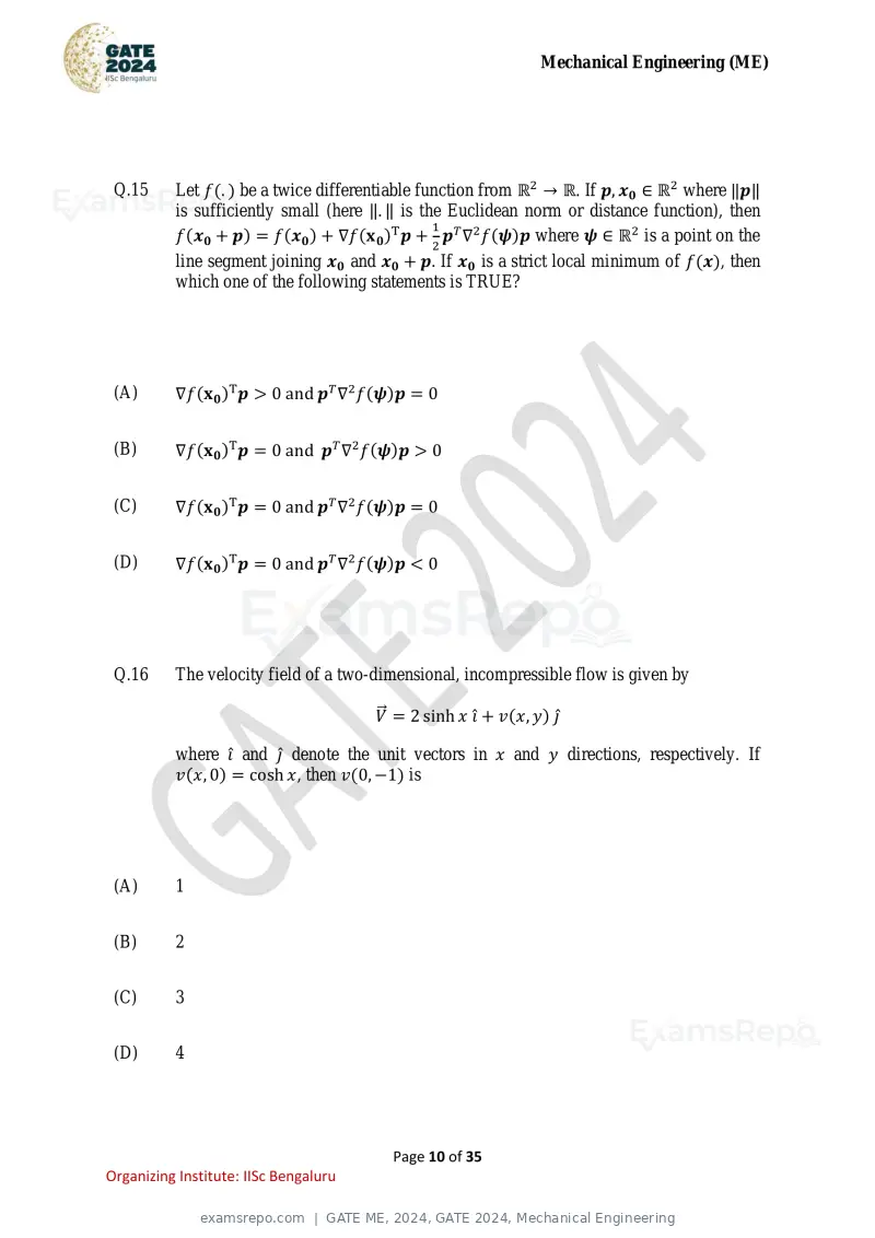 GATE ME 2024 question paper, GATE 2024, Mechanical Engineering, page 10 of 35