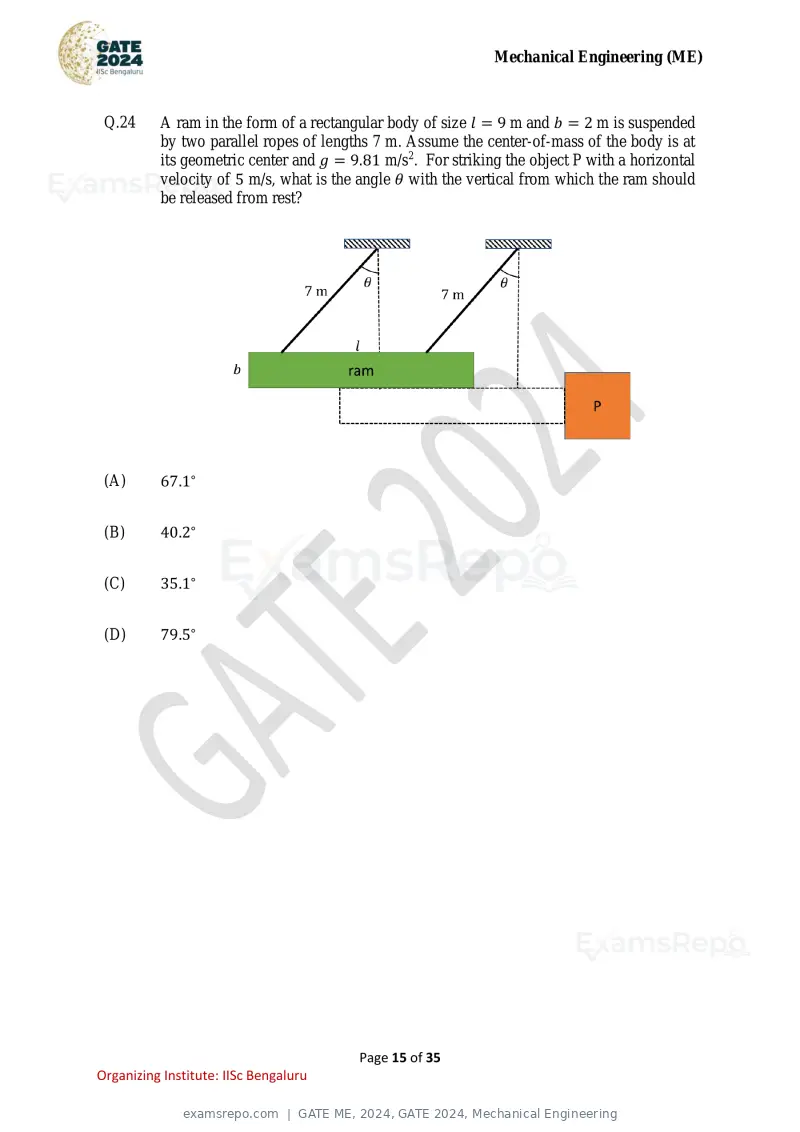 GATE ME 2024 question paper, GATE 2024, Mechanical Engineering, page 15 of 35
