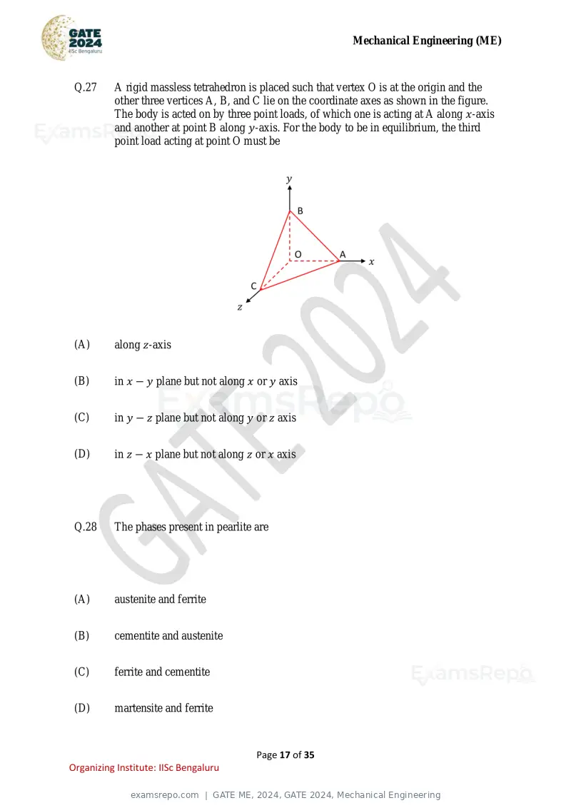 GATE ME 2024 question paper, GATE 2024, Mechanical Engineering, page 17 of 35