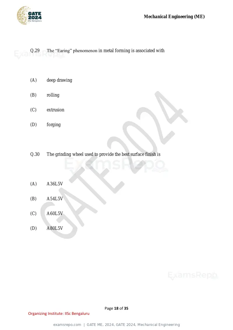 GATE ME 2024 question paper, GATE 2024, Mechanical Engineering, page 18 of 35