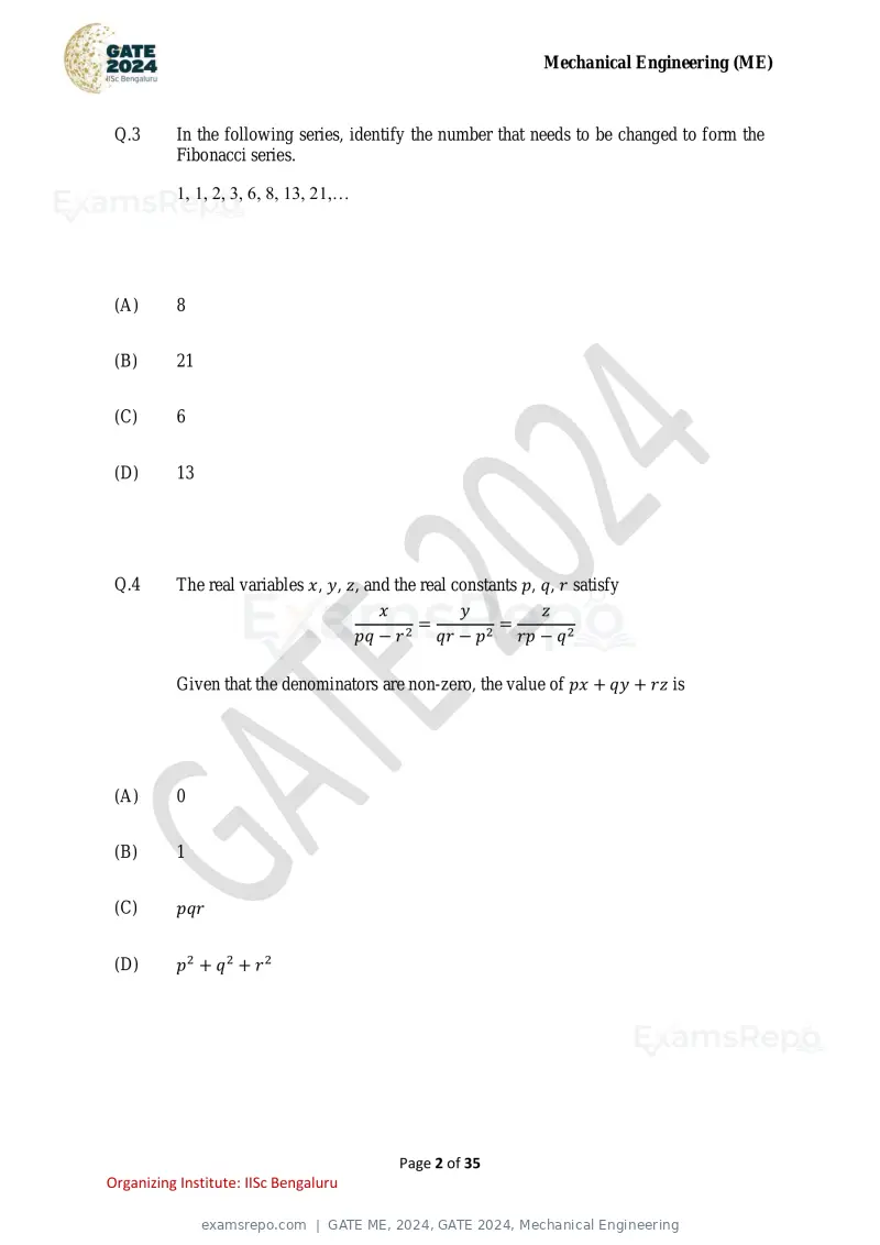 GATE ME 2024 question paper, GATE 2024, Mechanical Engineering, page 2 of 35