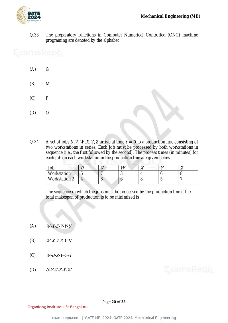 GATE ME 2024 question paper, GATE 2024, Mechanical Engineering, page 20 of 35