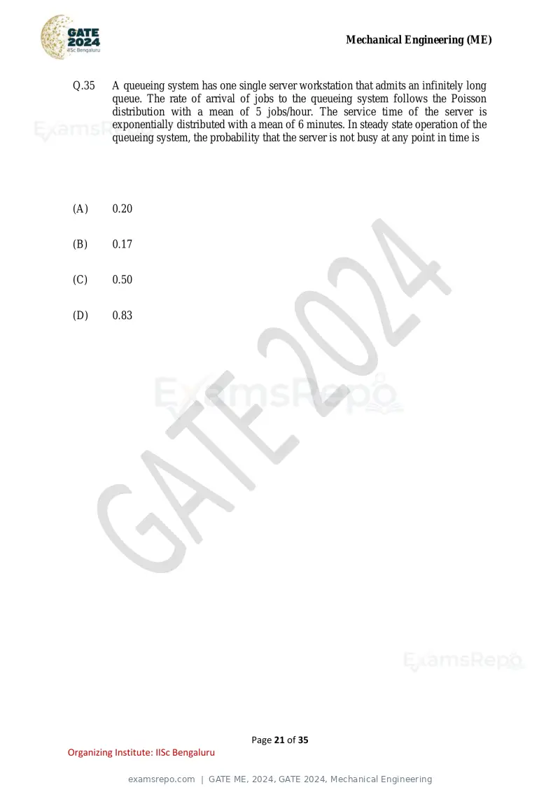 GATE ME 2024 question paper, GATE 2024, Mechanical Engineering, page 21 of 35