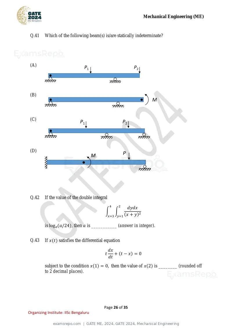 GATE ME 2024 question paper, GATE 2024, Mechanical Engineering, page 26 of 35