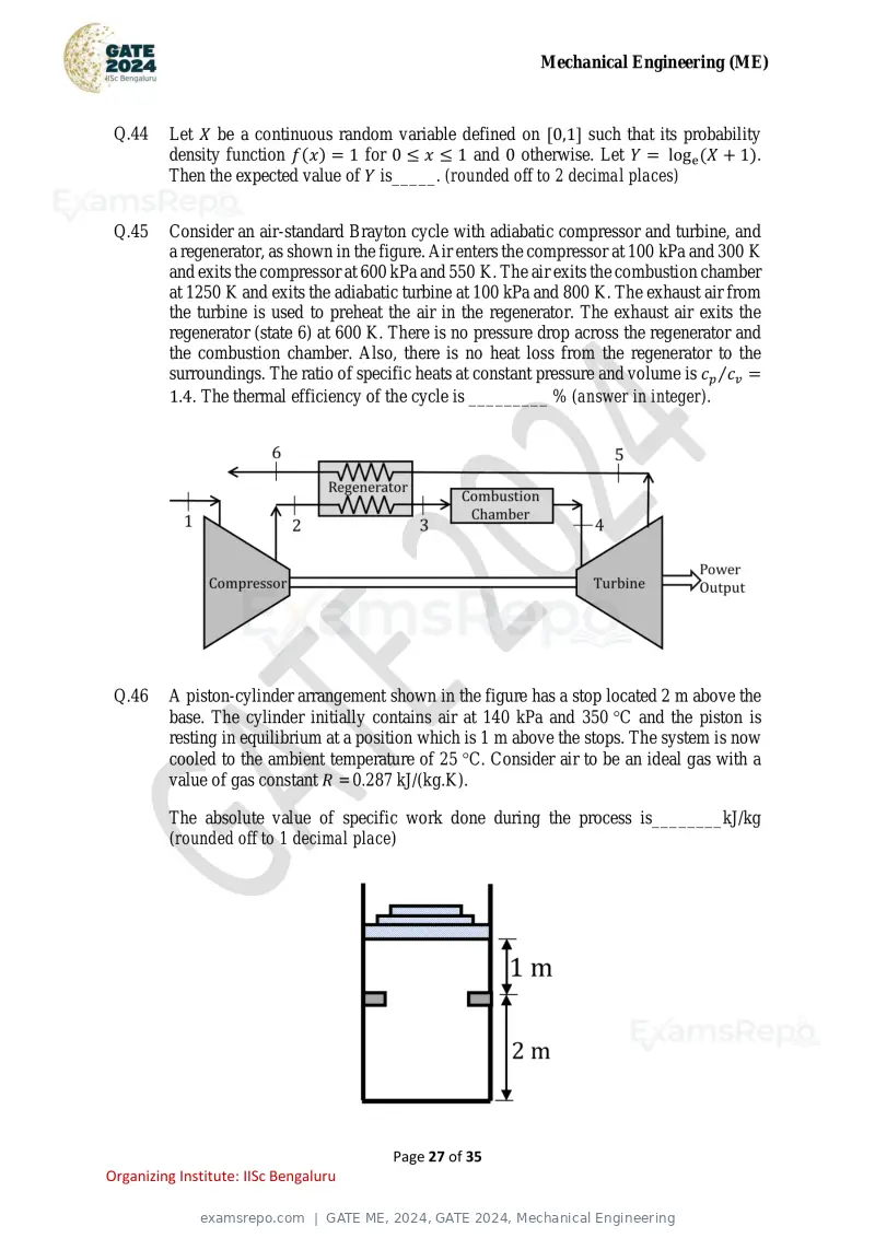 GATE ME 2024 question paper, GATE 2024, Mechanical Engineering, page 27 of 35
