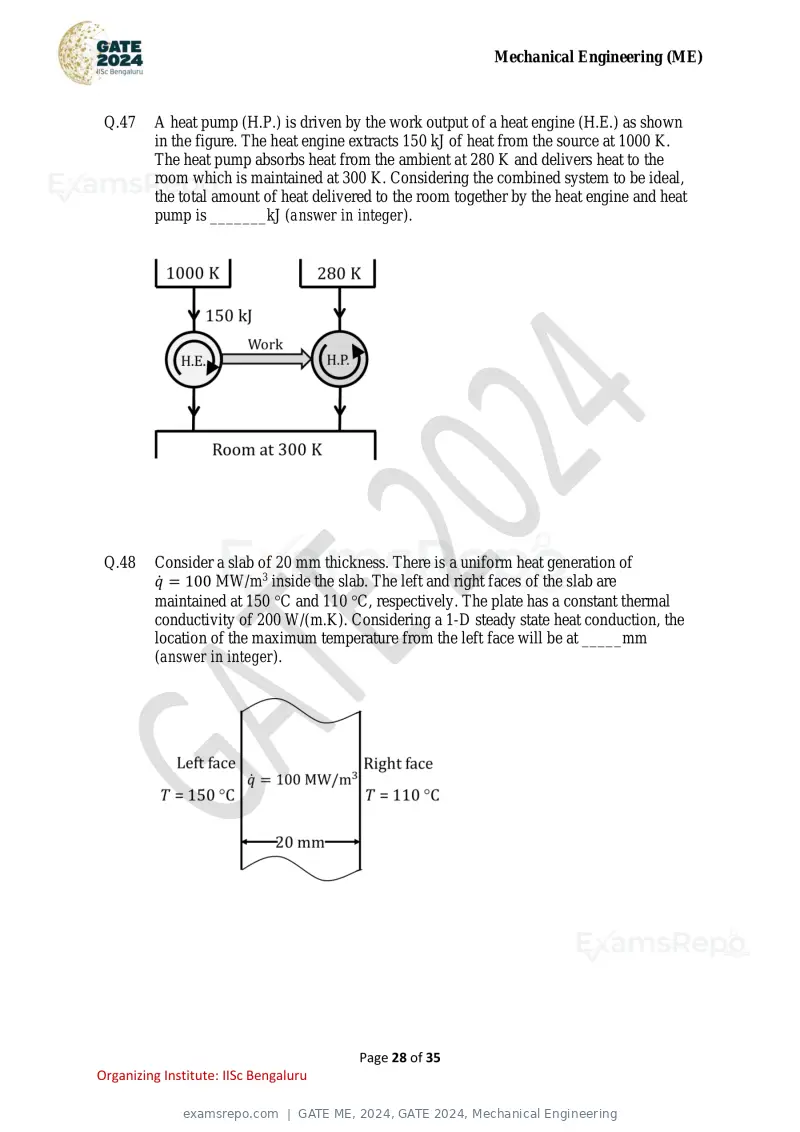 GATE ME 2024 question paper, GATE 2024, Mechanical Engineering, page 28 of 35