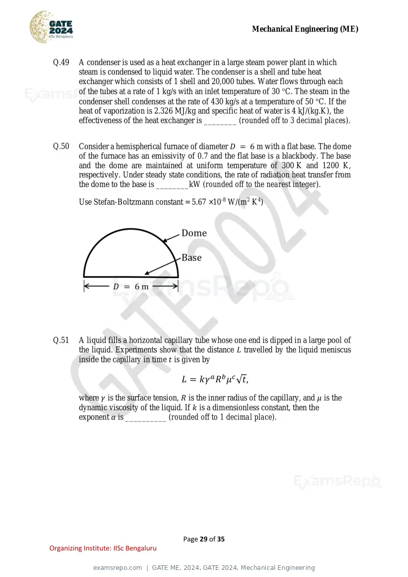 GATE ME 2024 question paper, GATE 2024, Mechanical Engineering, page 29 of 35