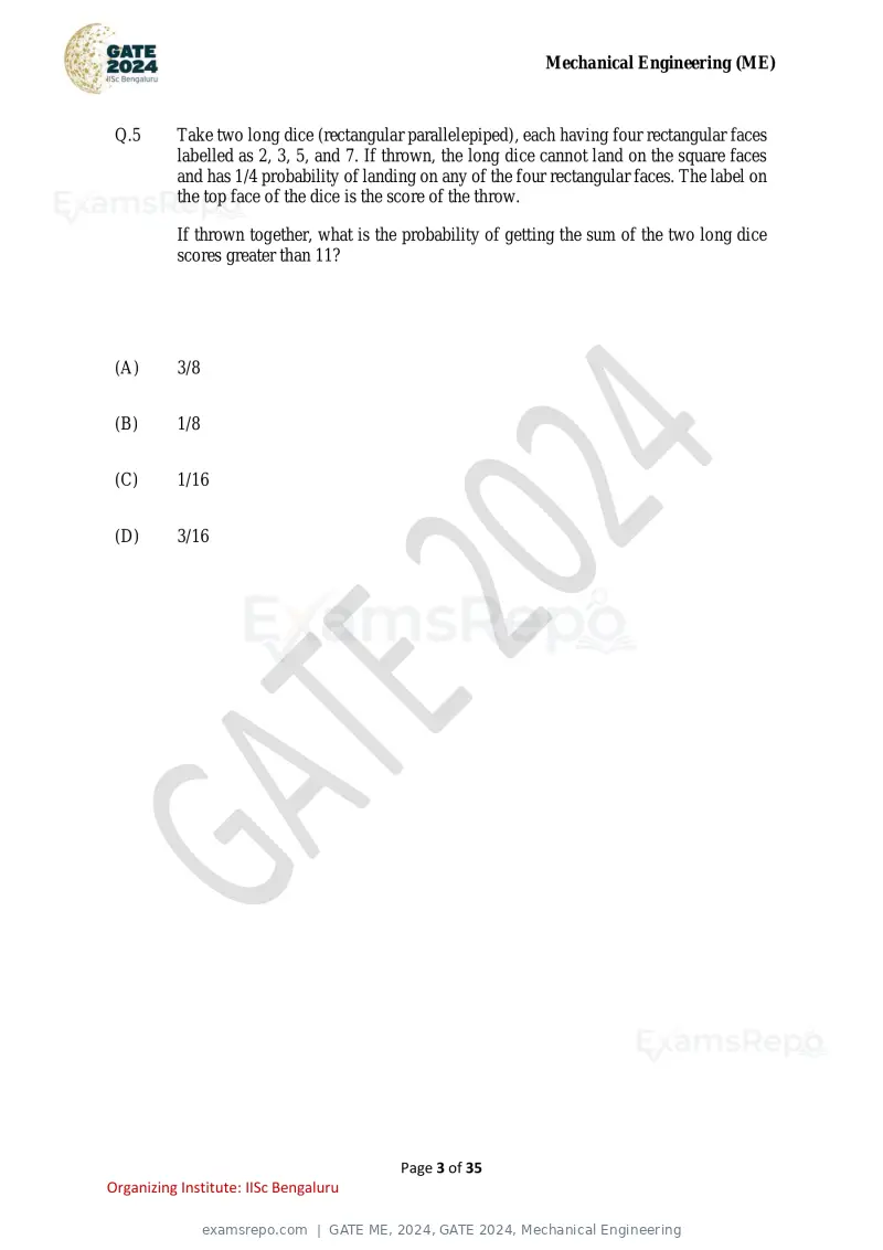 GATE ME 2024 question paper, GATE 2024, Mechanical Engineering, page 3 of 35