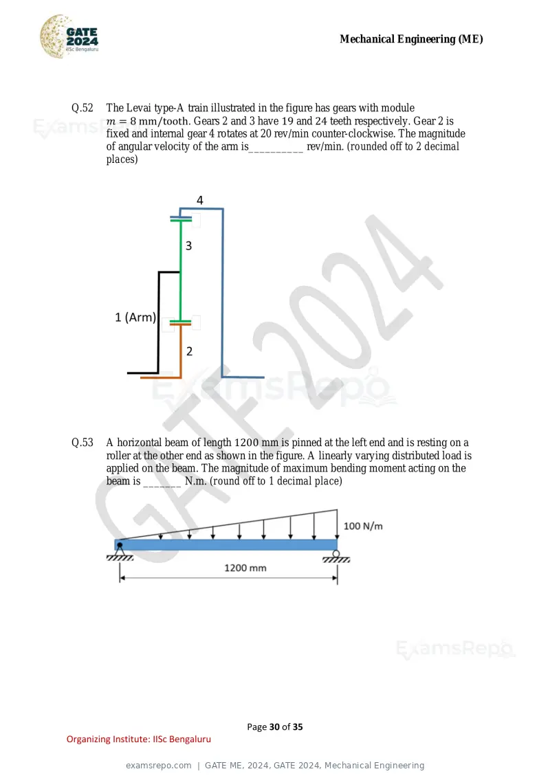 GATE ME 2024 question paper, GATE 2024, Mechanical Engineering, page 30 of 35