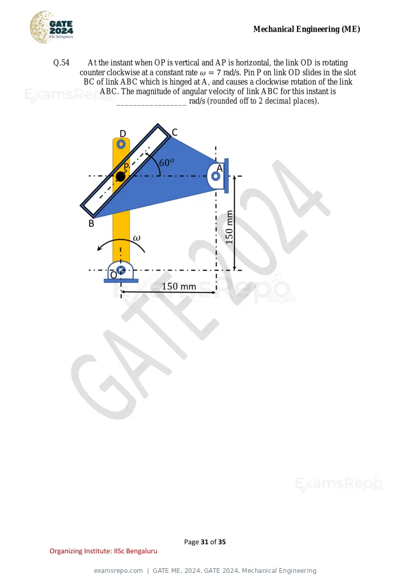 GATE ME 2024 question paper, GATE 2024, Mechanical Engineering, page 31 of 35
