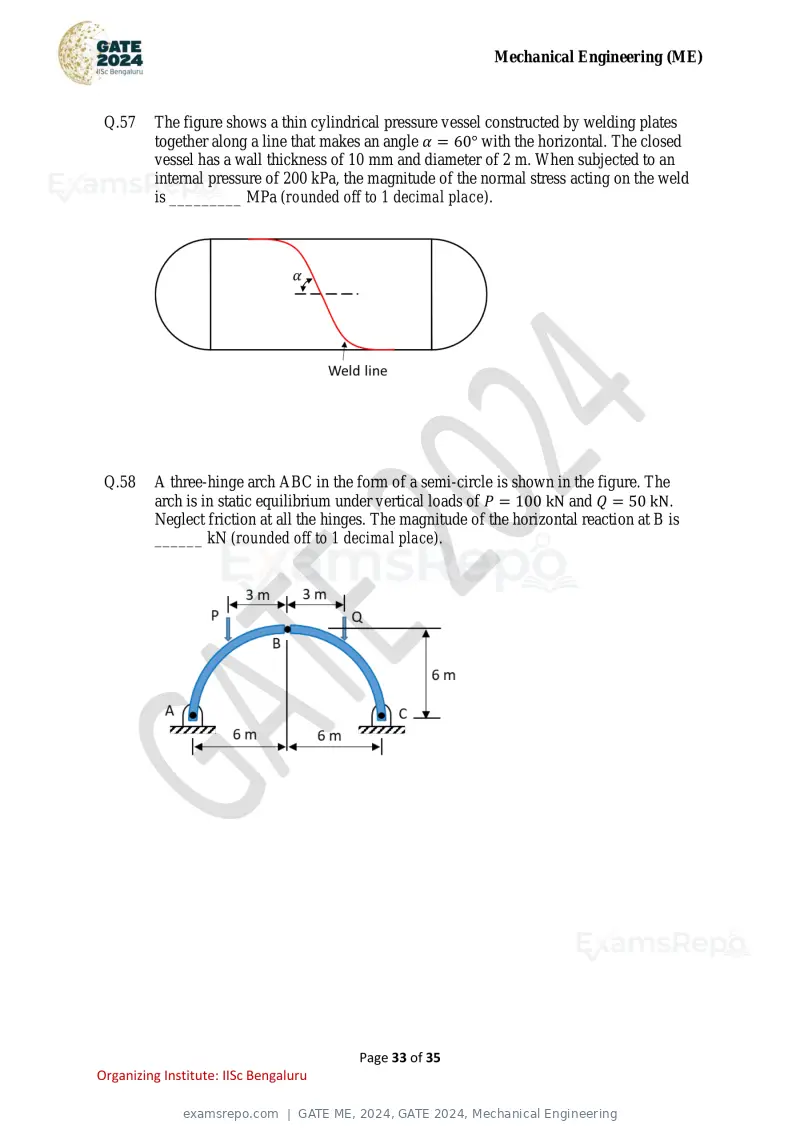 GATE ME 2024 question paper, GATE 2024, Mechanical Engineering, page 33 of 35