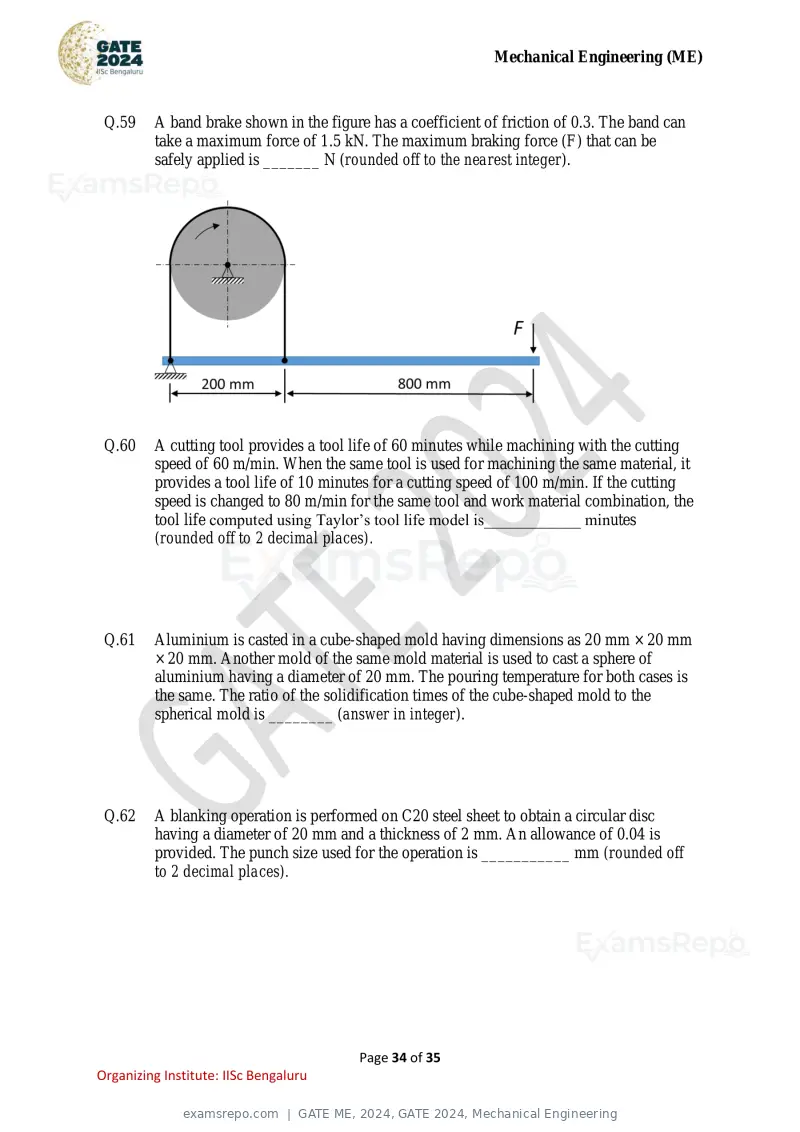 GATE ME 2024 question paper, GATE 2024, Mechanical Engineering, page 34 of 35