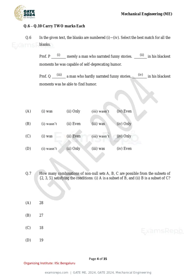 GATE ME 2024 question paper, GATE 2024, Mechanical Engineering, page 4 of 35