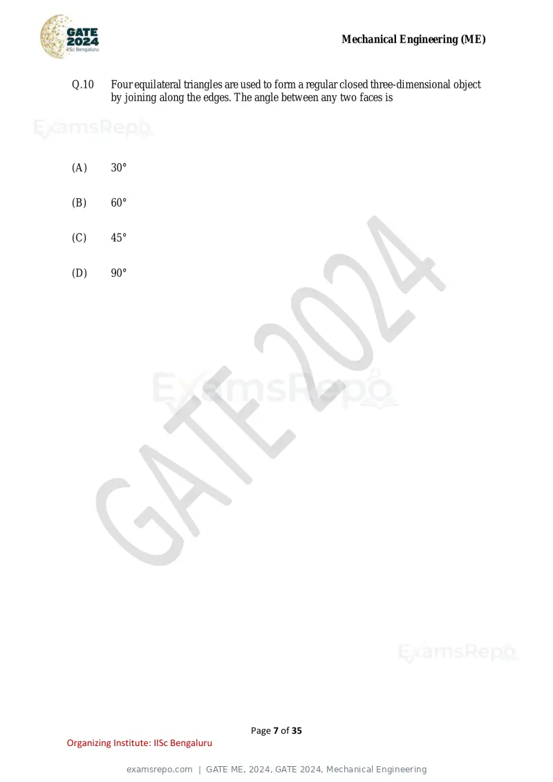 GATE ME 2024 question paper, GATE 2024, Mechanical Engineering, page 7 of 35