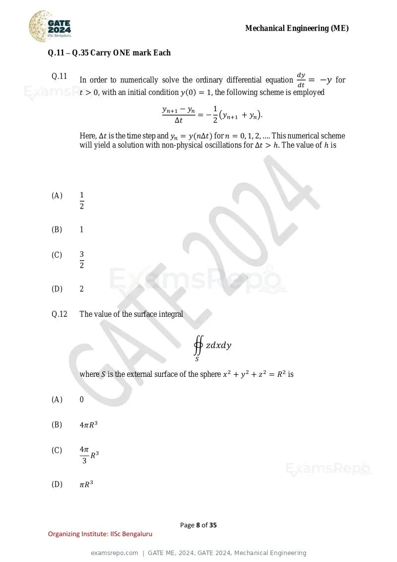 GATE ME 2024 question paper, GATE 2024, Mechanical Engineering, page 8 of 35