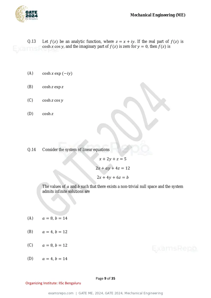 GATE ME 2024 question paper, GATE 2024, Mechanical Engineering, page 9 of 35