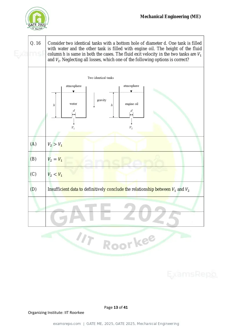 GATE ME 2025 question paper, GATE 2025, Mechanical Engineering, page 13 of 41