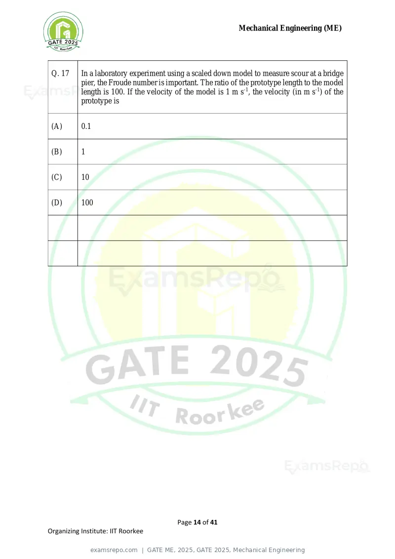GATE ME 2025 question paper, GATE 2025, Mechanical Engineering, page 14 of 41