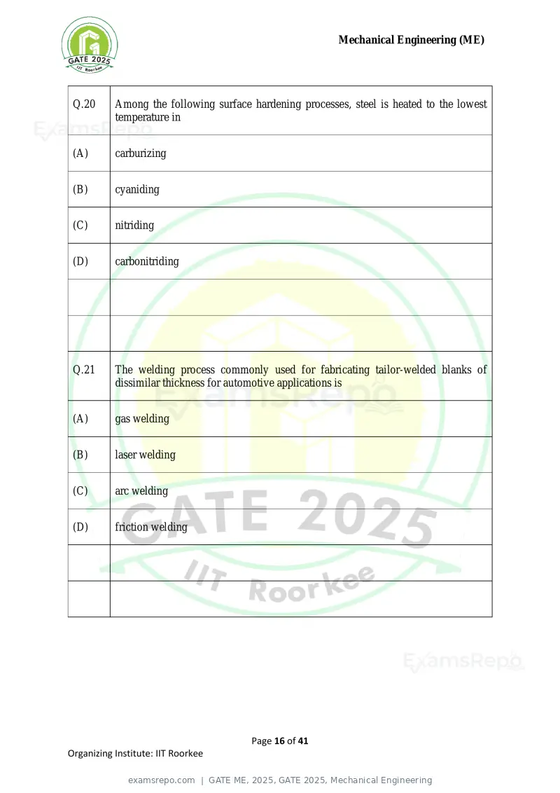 GATE ME 2025 question paper, GATE 2025, Mechanical Engineering, page 16 of 41