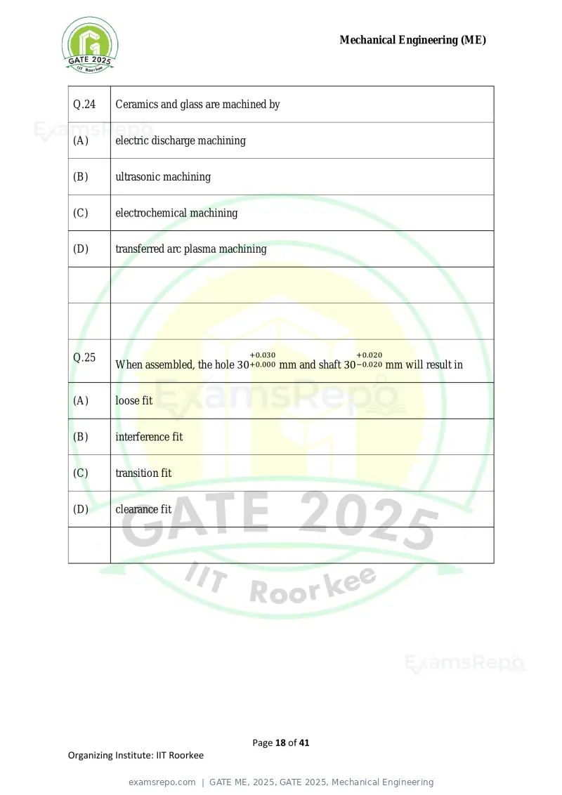 GATE ME 2025 question paper, GATE 2025, Mechanical Engineering, page 18 of 41